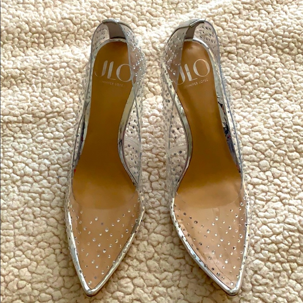 J.Lo Clear Stiletto Heels Sequins Women’s Size 6